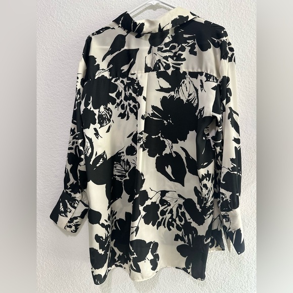 Zara Women's Cream and Black Floral‎ Print Long Sleeve Blouse Size S - Picture 7 of 16